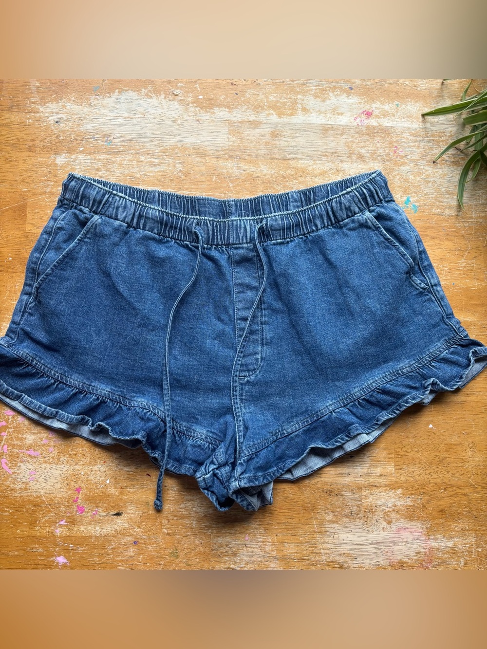 American Eagle Outfitters Blue Ruffle Hem Denim Shorts